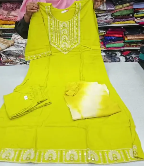 Premium Rayon Straight Top Bottom Dupatta Set | TS3380